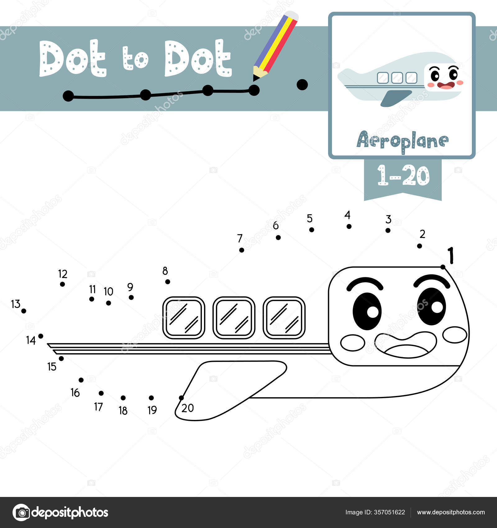Dot Dot Educational Game Coloring Book Cute Aeroplane Cartoon Character  Stock Vector by ©natchapohn 357051622