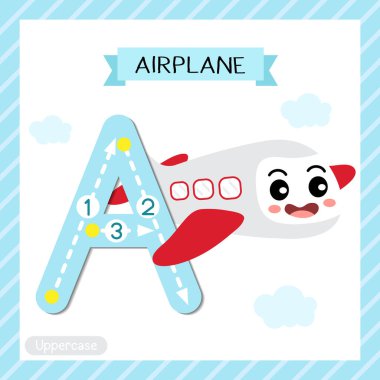 A büyük harfi şirin çocuklar renkli taşımacılık ABC alfabesi İngilizce kelime bilgisi ve el yazısı Vektör İllüzyonu öğrenen çocuklar için Airplane 'in flaş kartını takip ediyor.