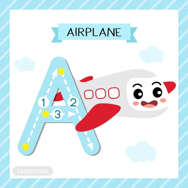 手紙大文字かわいい子供カラフルな交通機関子供のための飛行機のフラッシュカードを追跡するAbcのアルファベット英語の語彙や手書きを学ぶためのベクトルイラスト — ストックベクタ