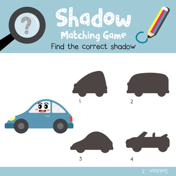 Shadow Matching Game Car Cartoon Character Side View Transportations Preschool — Stock Vector