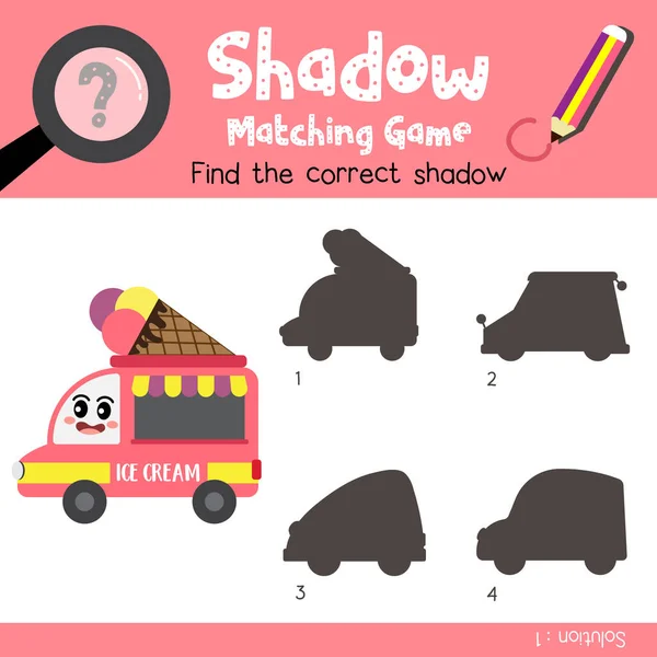 Schatten Passendes Spiel Von Food Truck Cartoon Charakter Seitenansicht Transporte — Stockvektor