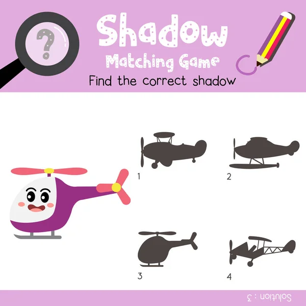 Shadow Matching Game Von Helicopter Cartoon Charakter Seitenansicht Transporte Für — Stockvektor