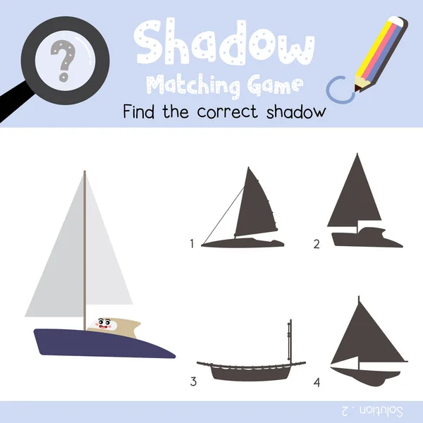 Shadow Matching Spel Van Catamaran Stripfiguur Zijaanzicht Transporten Voor Kleuters — Stockvector