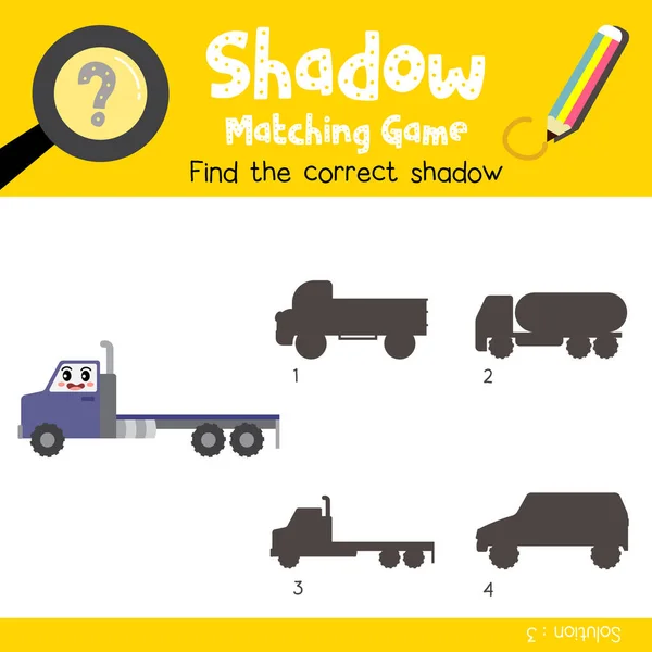 Shadow Pencocokan Permainan Kartun Flatbed Truck Sisi Karakter Melihat Transportasi - Stok Vektor