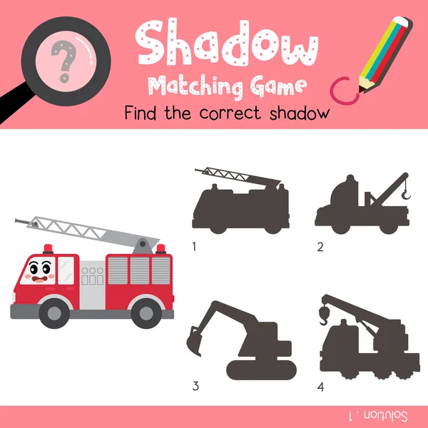 Sombra Juego Juego Dibujos Animados Fire Engine Vista Lateral Del — Vector de stock