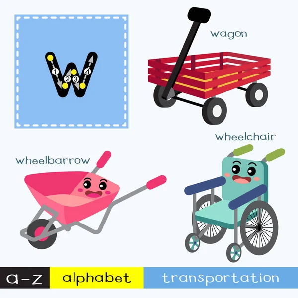 Letter Lowercase Children Colorful Transportations Abc Alphabet Tracing Flashcard Kids — стоковый вектор