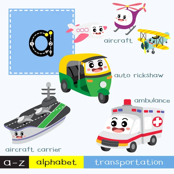 Letra Crianças Minúsculas Transporte Colorido Abc Alfabeto Rastreamento Flashcard Para —  Vetores de Stock