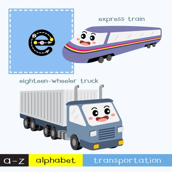 Lettre Transports Colorés Pour Enfants Minuscules Abc Fiche Suivi Alphabet — Image vectorielle