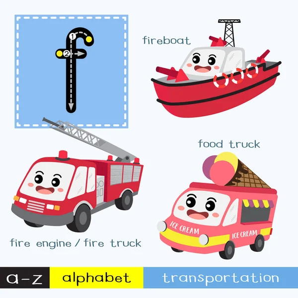 Letra Minúsculas Niños Transporte Colorido Abc Alfabeto Trazado Flashcard Para — Vector de stock