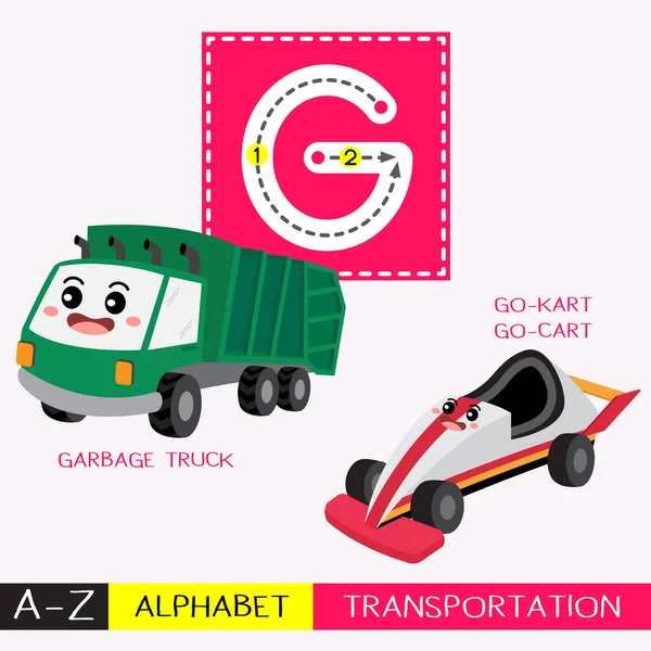 Letter Hoofdletters Kinderen Kleurrijk Transport Abc Alfabet Traceren Flashcard Voor — Stockvector