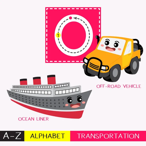 Letra Mayúsculas Niños Transporte Colorido Abc Alfabeto Rastreo Flashcard Para — Vector de stock