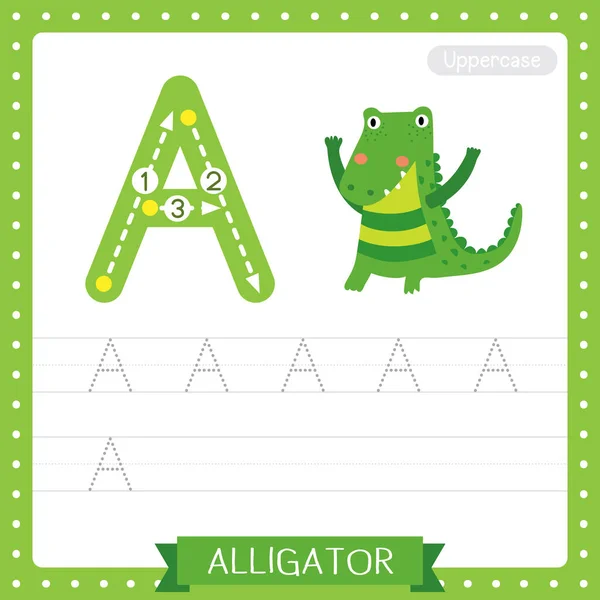 Letra Uppercase Cute Crianças Colorido Zoológico Animais Abc Alfabeto Rastreamento — Vetor de Stock