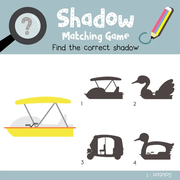 Shadow Matching Game Pedalo Cartoon Character Side View Transportations Preschool — Stock Vector