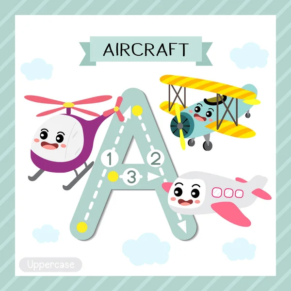 Letter Uppercase Cute Children Colorful Transportations Abc Abeceda Tracing Flashcard — Stockový vektor