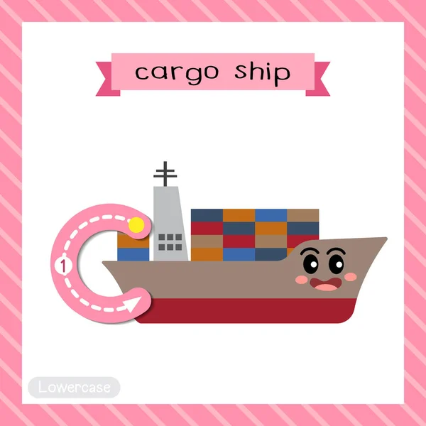 Letra Minúsculas Lindos Niños Transporte Colorido Abc Alfabeto Rastreo Flashcard — Vector de stock