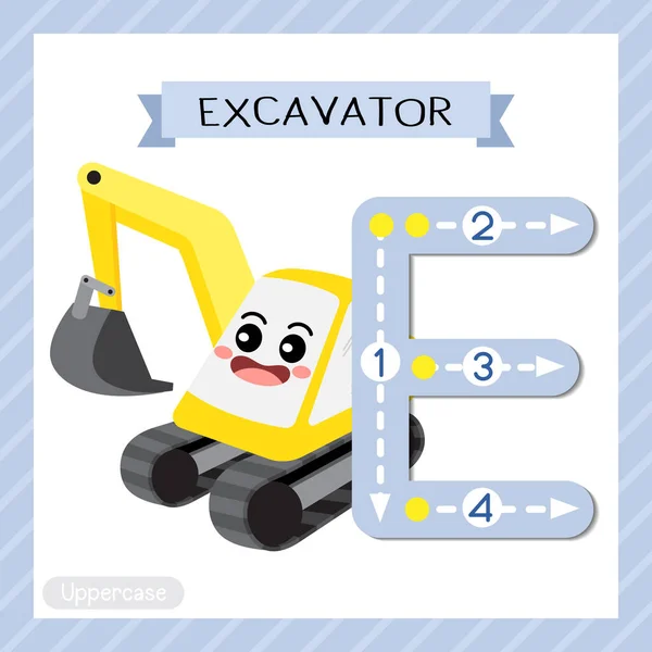 Letra Uppercase Cute Children Colorful Transportations Abc Alfabeto Trazado Flashcard — Vector de stock