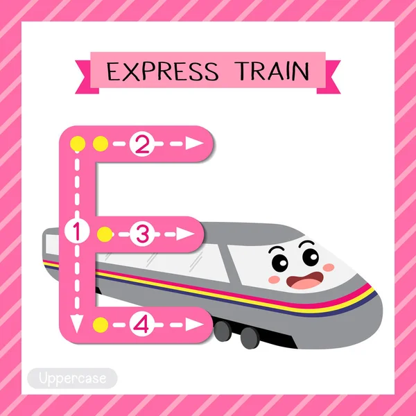 Letter Uppercase Cute Children Colorful Transportations Abc Alphabet Tracing Flashcard — стоковый вектор