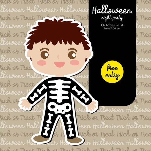 Niedliches Halloween Designkonzept Mit Junge Skelett Kostüm Für Poster Banner — Stockvektor