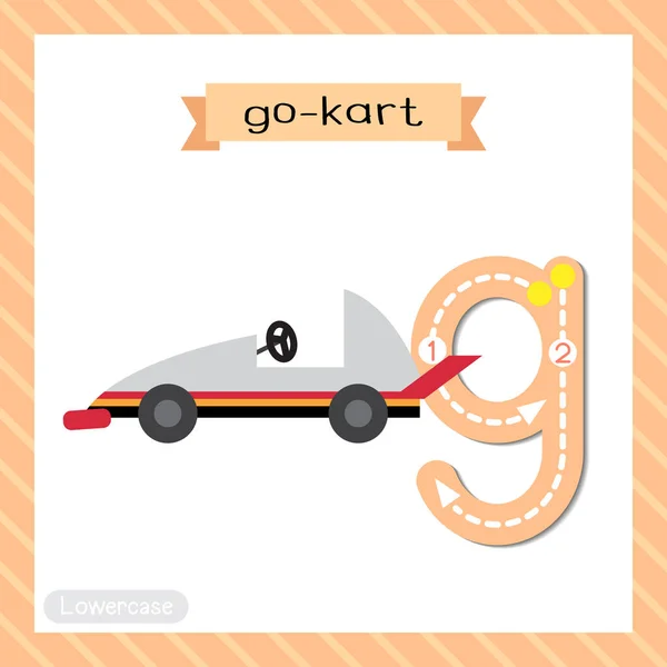 手紙G小文字かわいい子供たちカラフルな交通機関英語の語彙や手書きを学ぶ子供のためのGo Kartのフラッシュカードを追跡Abcのアルファベットベクトルイラスト — ストックベクタ