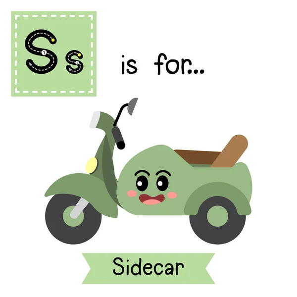 Letra Lindos Niños Transporte Colorido Abc Alfabeto Rastreo Flashcard Sidecar — Vector de stock