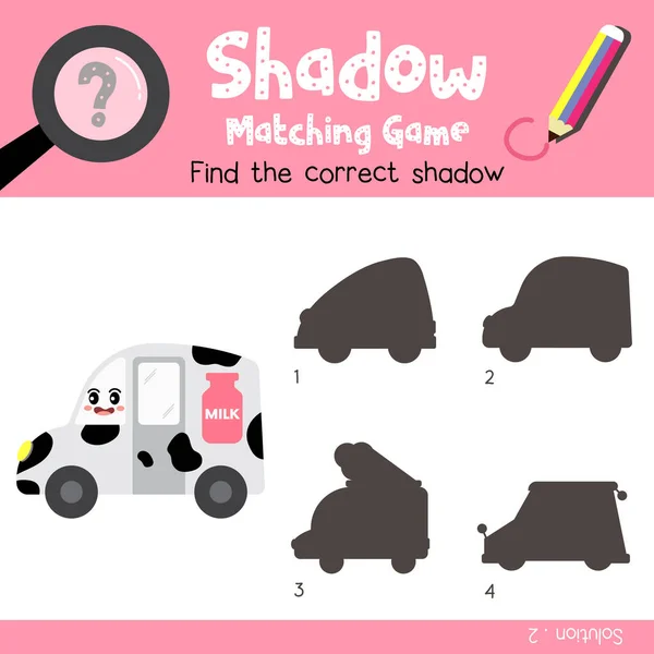 Гра Shadow Compating Мультфільму Milk Truck Side View Transportations Dochool — стоковий вектор