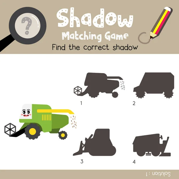 Гра Shadow Matching Game Harvester Cartoon Character Side View Transportations — стоковий вектор