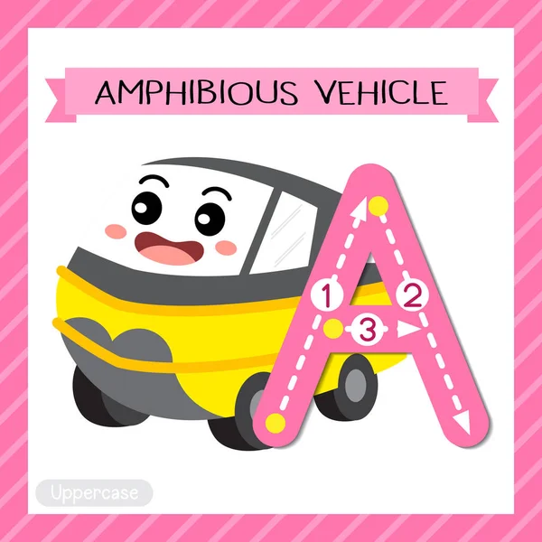 Letra Uppercase Cute Children Colorful Transportations Abc Alfabeto Trazado Flashcard — Vector de stock