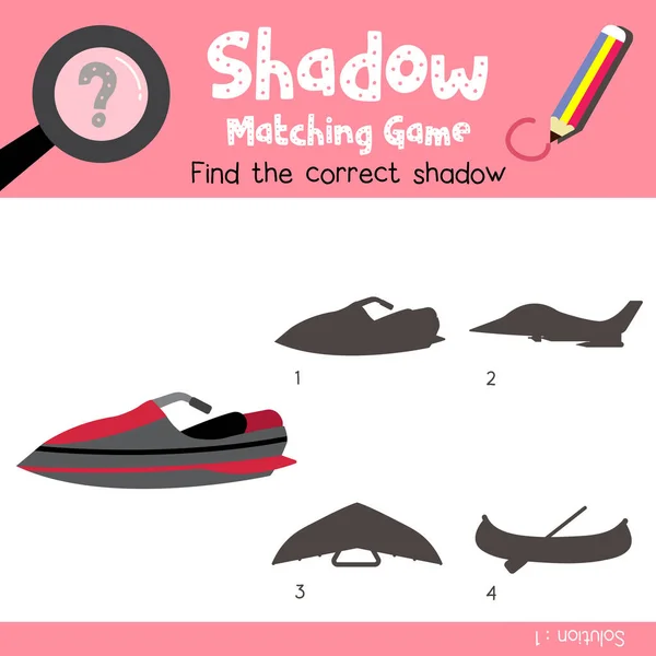 Shadow Matching Spiel Von Jet Ski Cartoon Charakter Seitenansicht Transporte — Stockvektor