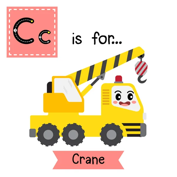 Letter Cute Children Colorful Transportations Abc Alphabet Tracing Flashcard Crane — Stock Vector