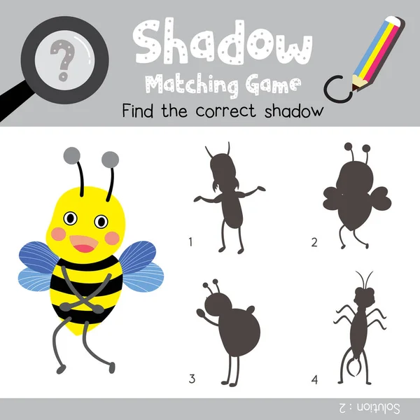 Σκιά Που Ταιριάζουν Παιχνίδι Του Όρθιου Bee Ζώα Για Παιδιά — Διανυσματικό Αρχείο