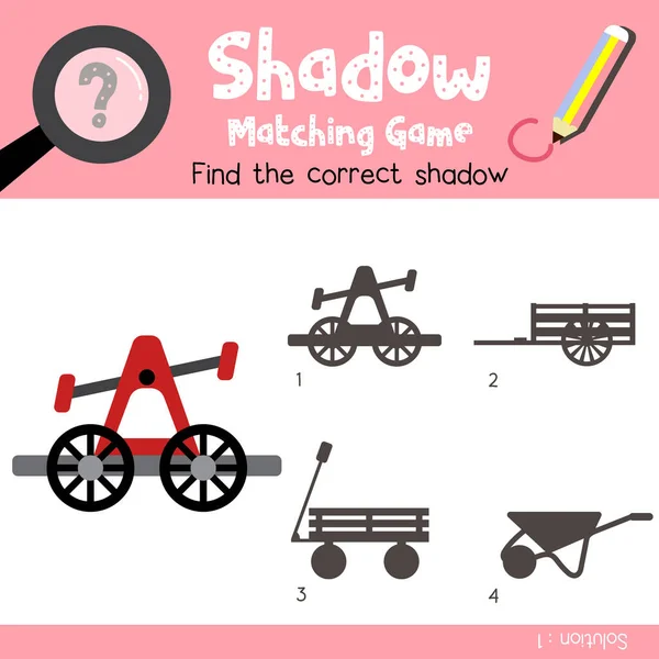 Shadow Matching Game Handcar Cartoon Character Side View Transportations Preschool — Stock Vector