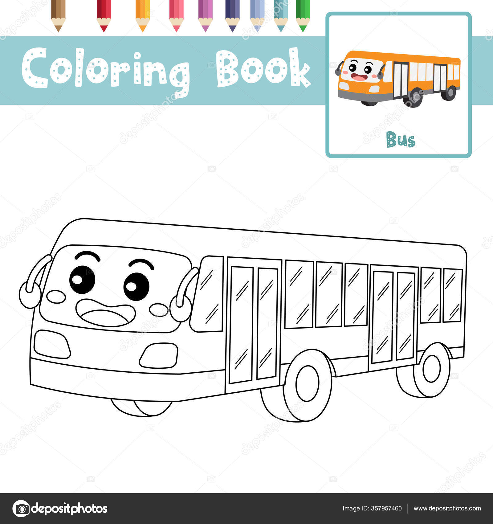 Coloring Page Cute Bus Cartoon Character Perspective View Transportations Preschool Vector Image By C Natchapohn Vector Stock 357957460