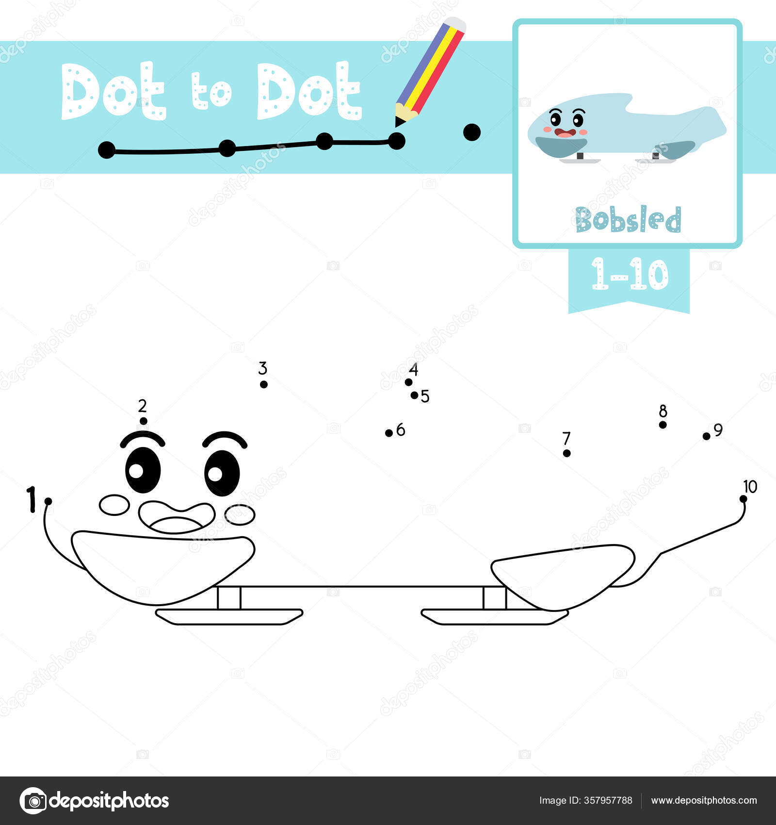 Dot Dot Educational Game Coloring Book Cute Bobsled Cartoon Character Stock Vector Image By C Natchapohn
