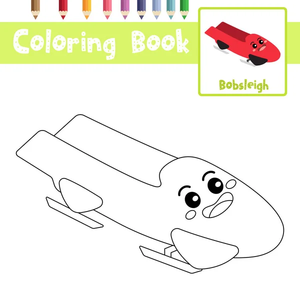 Disegno Colorare Carino Bobsleigh Cartone Animato Personaggio Prospettiva Visualizzare Trasporti — Vettoriale Stock