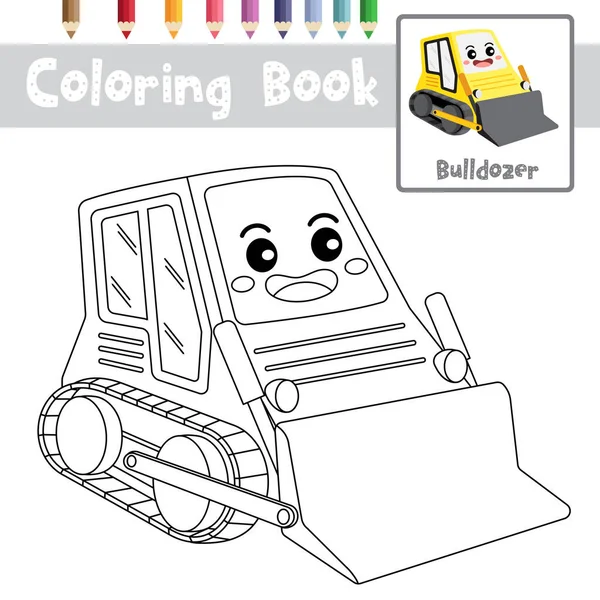 Página Para Colorear Linda Perspectiva Del Personaje Dibujos Animados Bulldozer — Vector de stock