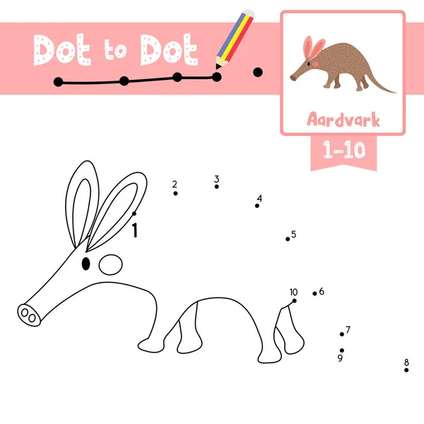 Dot Dot Educatief Spel Kleurboek Van Aardvark Dieren Cartoon Karakter — Stockvector