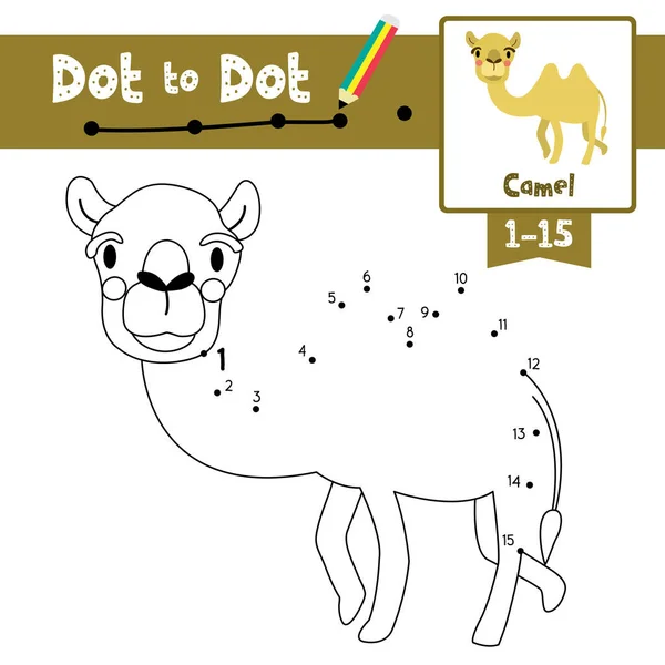 Dot Dot Educational Game Coloring Book Bactrian Camel Animals Cartoon — Stock Vector