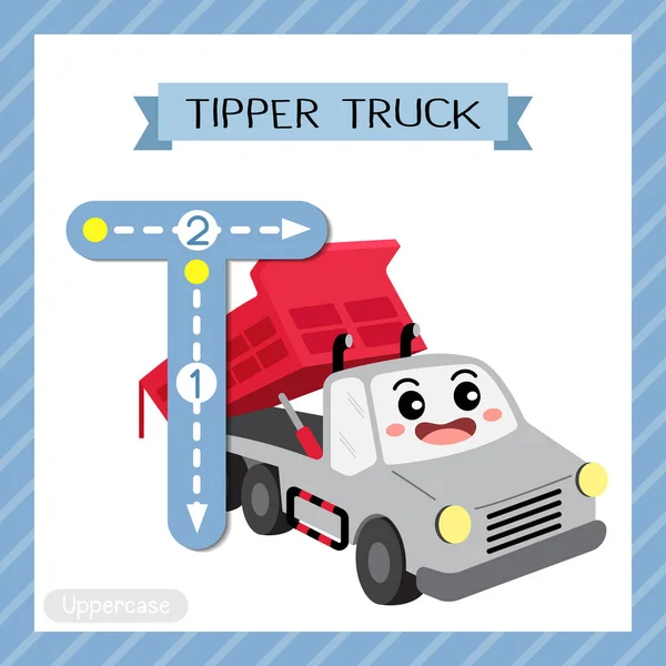 Letra Mayúsculas Lindos Niños Transporte Colorido Abc Alfabeto Rastreo Flashcard — Vector de stock