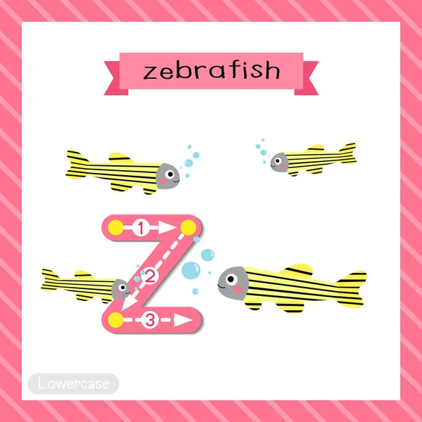 소문자귀여운 어린이 동물원 Abc 알파벳 단어와 일러스트를 배우는 어린이들을 Zebrafish — 스톡 벡터