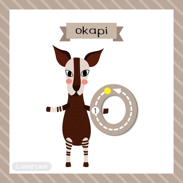 소문자귀여운 어린이 동물원 Abc 알파벳따라가기 Okapi 단어와 글씨를 배우기 아이들을 — 스톡 벡터