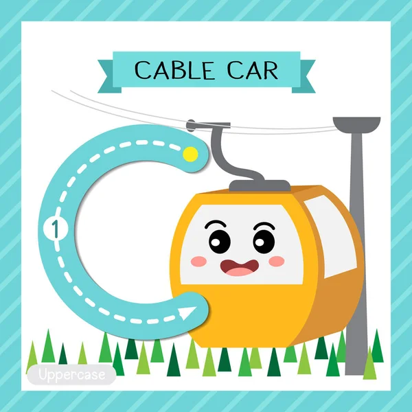 Carta Uppercase Cute Crianças Transporte Colorido Abc Alfabeto Rastreamento Flashcard —  Vetores de Stock