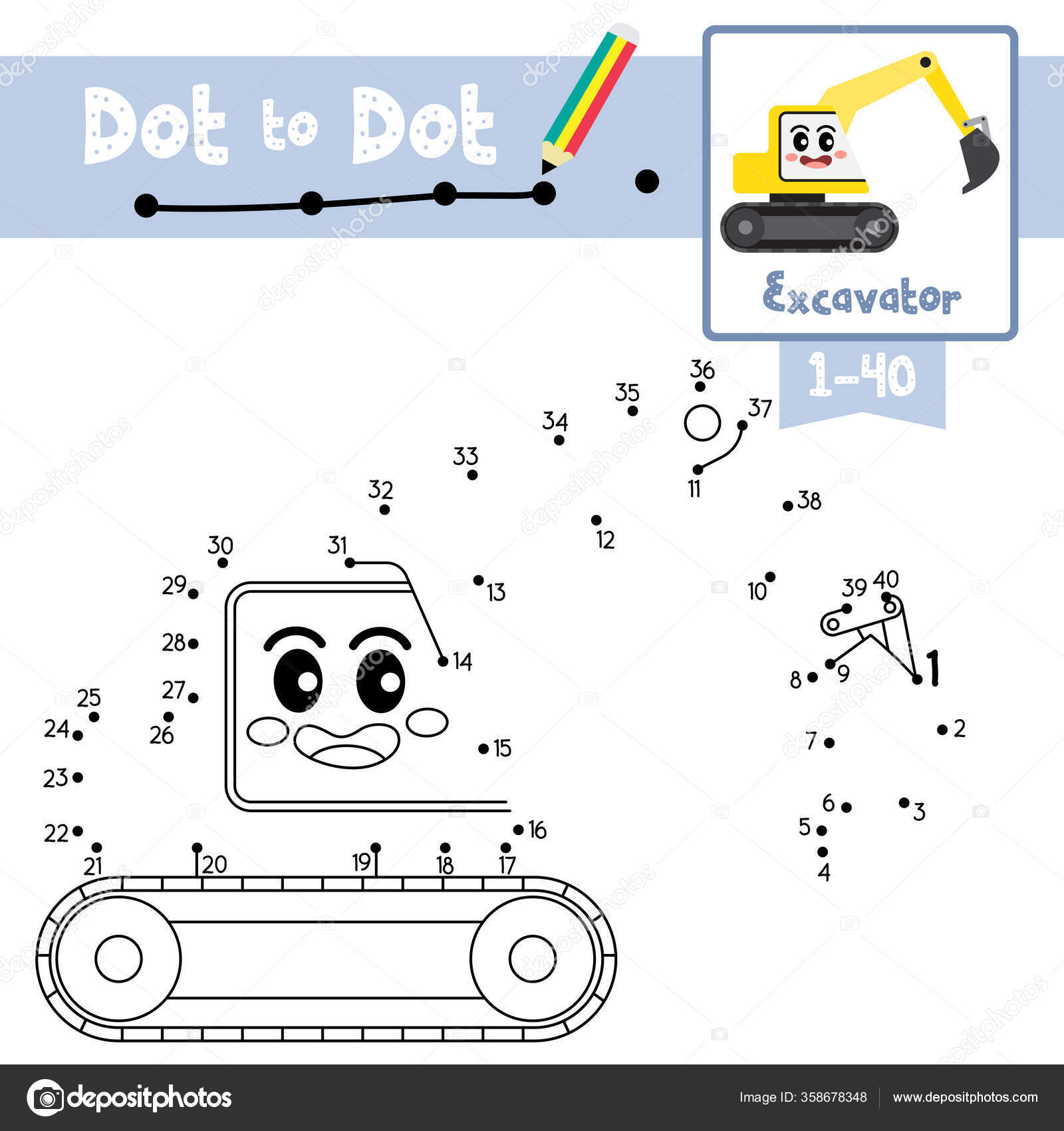 Dot Dot Educational Game Coloring Book Cute Excavator Cartoon Transportations Stock Vector Image By C Natchapohn