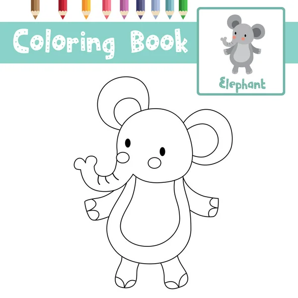 Dibujo Para Colorear Elefante Pie Sobre Dos Patas Animales Personaje — Vector de stock