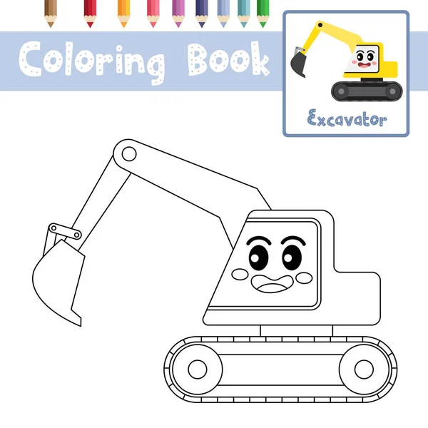 Página Para Colorear Lindo Personaje Dibujos Animados Excavadora Vista Lateral — Vector de stock