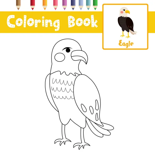 Kleurplaat Van Standing Eagle Dieren Cartoon Karakter Voor Kleuters Activiteit — Stockvector