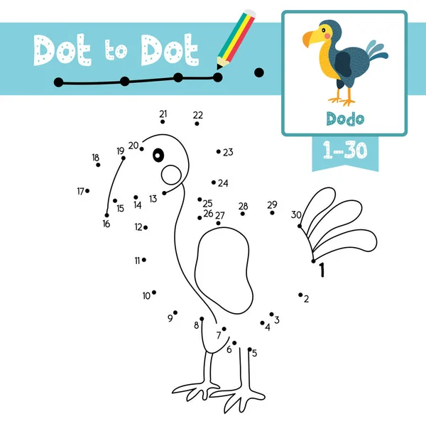 Dot Dot Lernspiel Und Malbuch Von Dodo Vogel Tiere Zeichentrickfigur — Stockvektor