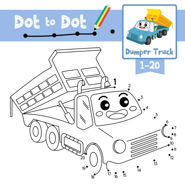 Dot Dot Pedagogiska Spel Och Målarbok Dumper Truck Tecknade Transporter — Stock vektor