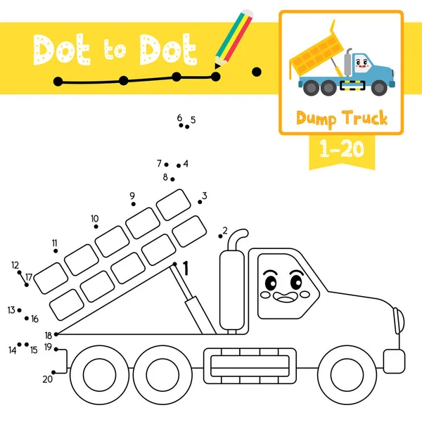 Dot Dot Lernspiel Und Malbuch Der Niedlichen Dump Truck Cartoon — Stockvektor