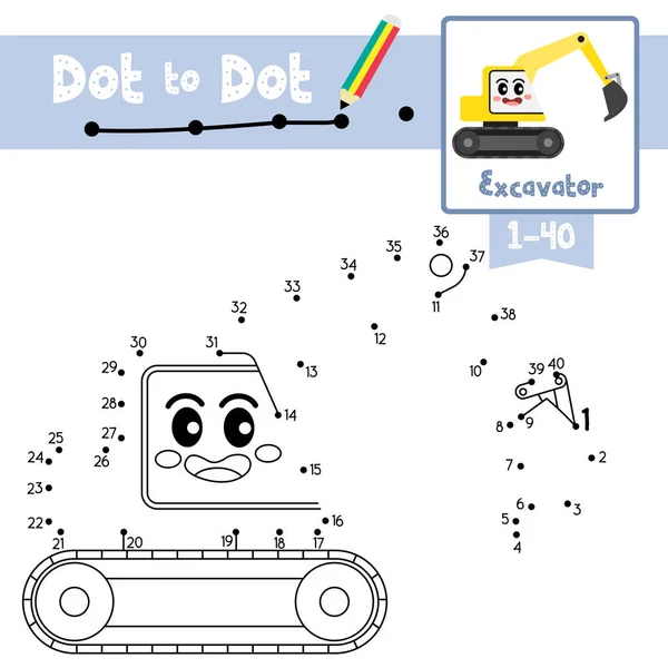 Dot Dot Oktatási Játék Színező Könyv Aranyos Exkavátor Rajzfilm Szállítások — Stock Vector