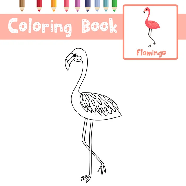 Página Para Colorear Standing Flamingo Animales Personaje Dibujos Animados Para — Vector de stock